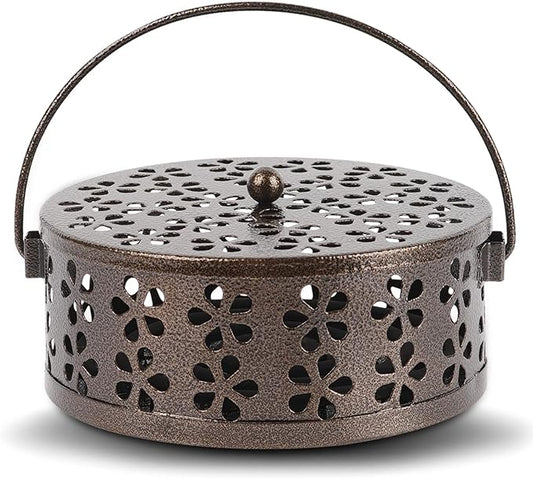 Portable Iron Mosquito Coil Holder with Handle Round Heat-Resistant Incense Holder for Home Office Camping (Bronze) - Bloomnest