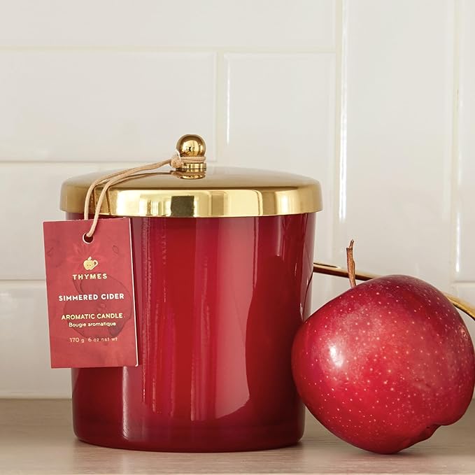 Thymes Scented Candles for Home Decor - Luxury Home Fragrance Gifts for Women & Men - Fall Candles with Warm Notes of Apple, Clove, & Cardamom - Harvest Red (Simmered Cider, 13 oz) - Bloomnest