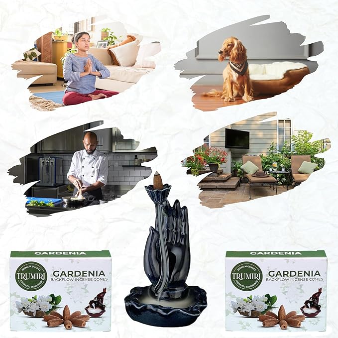 TRUMIRI Gardenia Backflow Incense Cones - Total 20 Incense Cones Waterfall - Dual Pack of 10 Incense Backflow Cones - Waterfall Incense Cones - Incense Waterfall Cones TRUMIRI