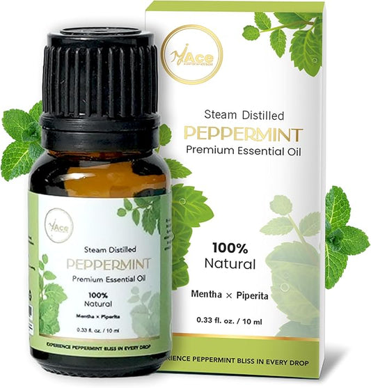 MyAce Peppermint Essential Oil 0.33 fl oz – 100% Pure & Steam Distilled Mentha Piperita – Undiluted, Natural Aromatherapy Oil for Diffuser, DIY Blends, Hair & Skin Care MyAce
