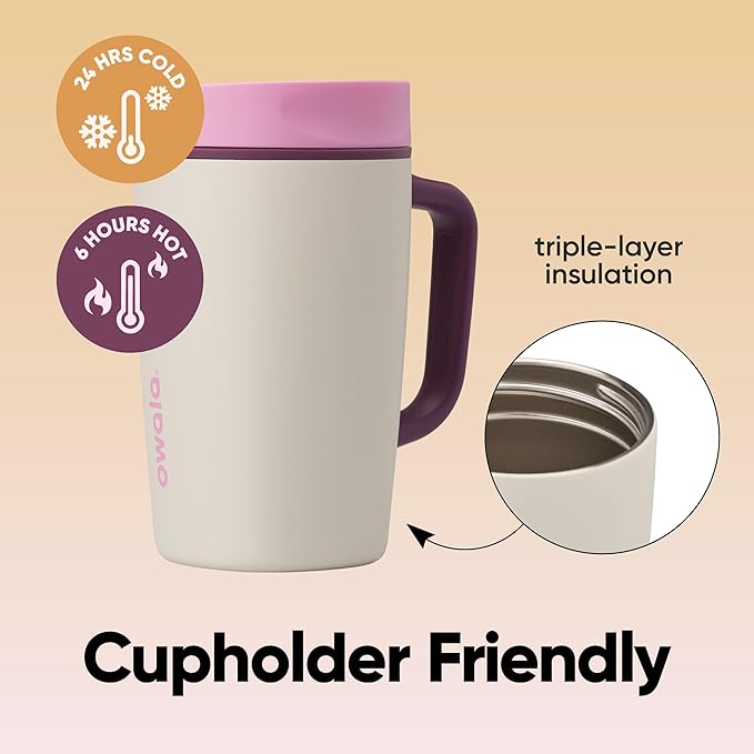 Owala SmoothSip Slider Stainless Steel Insulated Travel Mug with handle, 100% Leak Proof, For Hot and Cold Drinks, Travel Friendly with Sliding Lock Lid, 12oz, BPA Free, Leak Proof, Pucker Up - Bloomnest