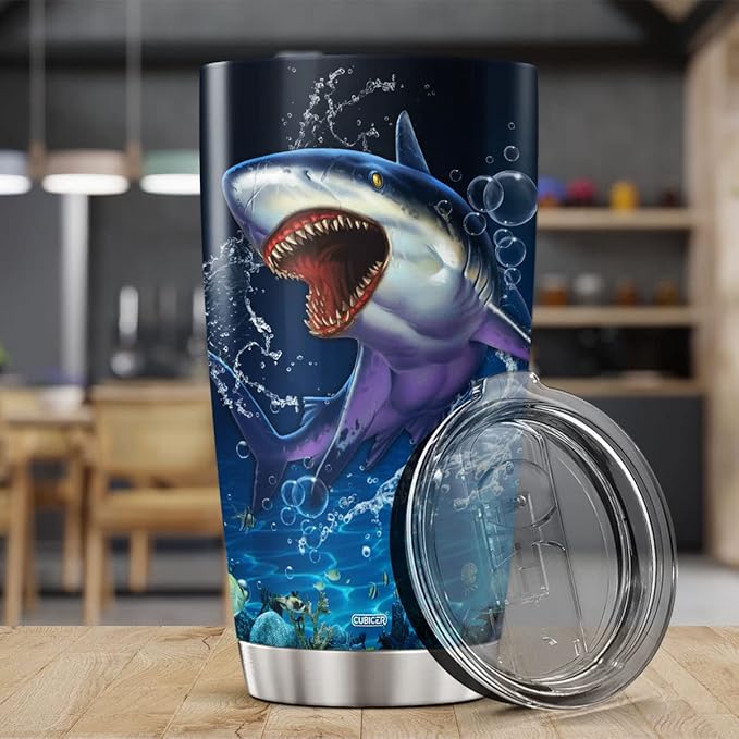 CUBICER Shark Cup Gifts For Lovers Adults Kids Men Him Steel Stainless Tumbler Coffee Mugs Oz Wine Drinking Glass Insulated Cups Animals Drink Accessories Christmas Birthday Party - Bloomnest