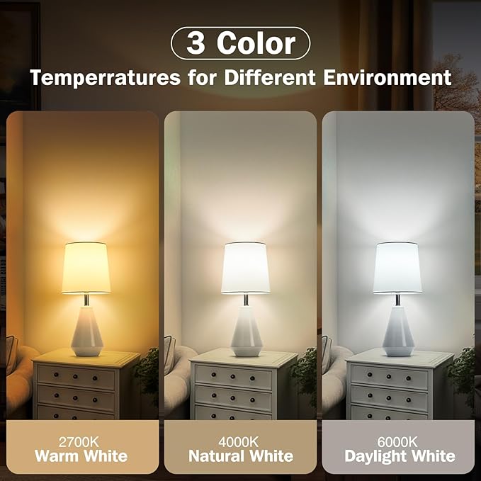 Small Bedside Table Lamp for Bedroom-Reading Desk Lamp Set of 2,with 3 Color Temperatures,15.5" Nightstand Ceramic Lamp with Fabric Shade for Kids Room,Living Room,Dorm,Home Office(White) - Bloomnest