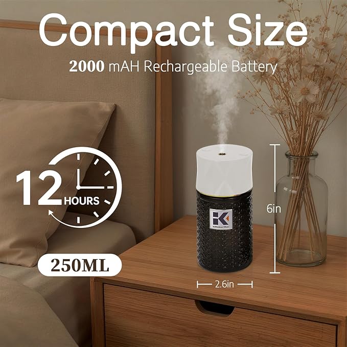 Ikeda Essential Oil Diffuser with Negative Ions, 250ml Glass Aromatherapy Diffuser with 10mL Lavender Essential Oil,3 Modes & 2000 mAH Battery Operated Car Diffuser with Night Light for Home CarAirFreshener