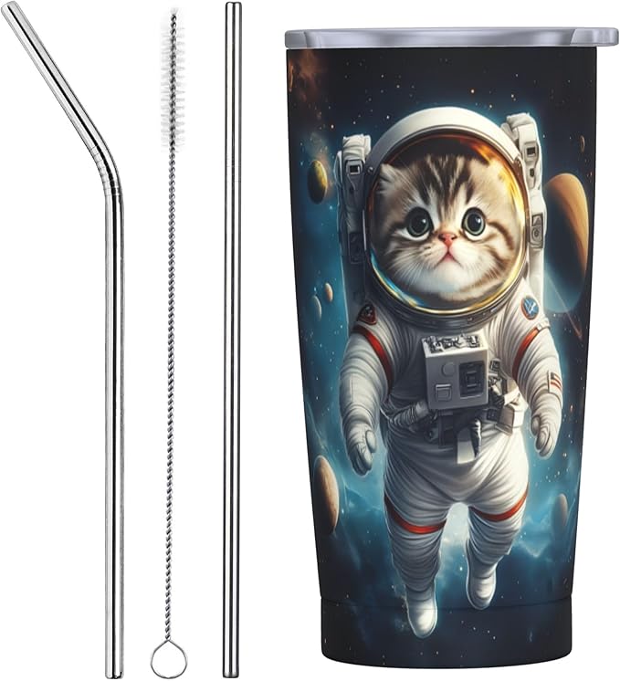 Cat Tumbler with Lid and Straw 20 oz Stainless Steel Cup Insulated Tumbler Coffee Mug for Home Office or Car Christmas Birthday Gifts - Bloomnest