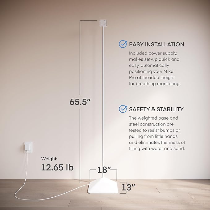 Miku Pro Smart Baby Monitor with Camera, Track Live Breathing with No Wearable, Real-Time Alerts, Sleep Analytics, 1080p Wi-Fi Video, Night Vision, and 2-Way Audio, Wall Mount & Floor Stand Included - Bloomnest