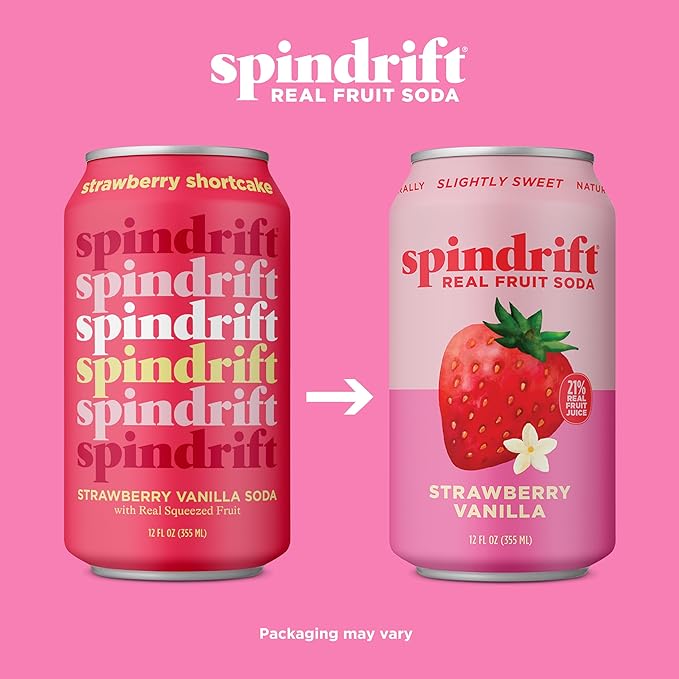 Spindrift Soda "Strawberry Shortcake" Strawberry Vanilla Soda with Real Squeezed Fruit 12 Pack Case - Bloomnest