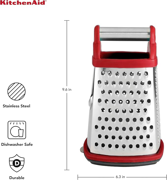 KitchenAid Gourmet 4-Sided Stainless Steel Box Grater with Detachable Storage Container - Bloomnest