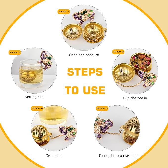 Stainless Steel Metal Tea Ball, 1.37-inch Tea Strainer, Crystal Diamond Elephant Tea Infuser for Loose Leaf Tea Festival Gifting and Personal Use, Gift Box Packaging（Violet Color）