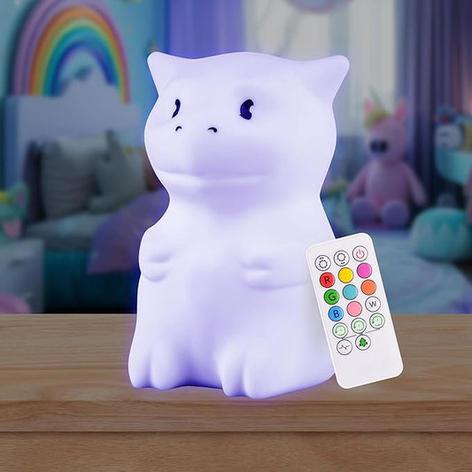 Lumipets Remote Control Silicone Night Light for Kids - Dragon Design with 9 Soft Colors & Sleep Timer - Rechargeable, Battery-Operated Lamp for Bedroom | Baby Nursery, Toddler, Girls, Boys - Bloomnest
