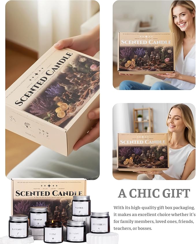 6 Pack Non-Toxic Soy Wax Scented Candles Gift Set, 21oz 120H Long Burn Time, Amber Jar Candles, Gift for Women Unique, Christmas Birthday Self Care Relaxation Spa Aromatherapy Gifts - Bloomnest