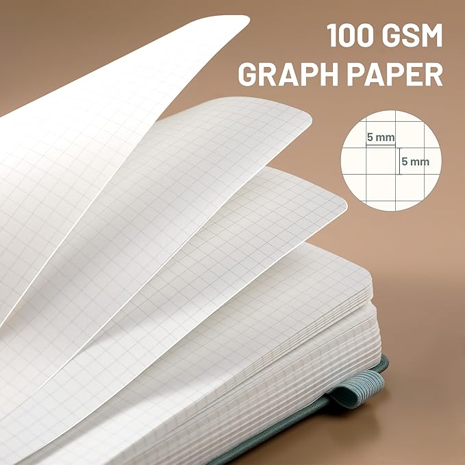 CAGIE Graph Notebook 320 Pages 100 GSM Paper Graphing Grid Journal B5 Hardcover Leather Quad Ruled Notebooks for Engineering, Math, Work, Green - Bloomnest