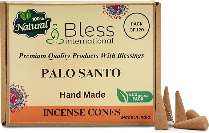 Bless International Palo Santo 100%-Natural-Incense-Cones Handmade-Hand-Dipped Organic-Chemicals-Free for-Purification-Relaxation-Positivity-Yoga-Meditation The-Best-scents (120 Count) BlessInternational