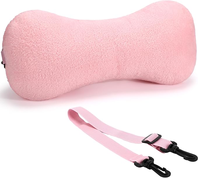 1 Pc Neck Pillow for Recliner Headrest Pillow Bone Shaped Chair Plush with Adjustable Strap Neck Support and Pain Relief Curve Head Cushion for Car Travel Airplane (Pink) - Bloomnest