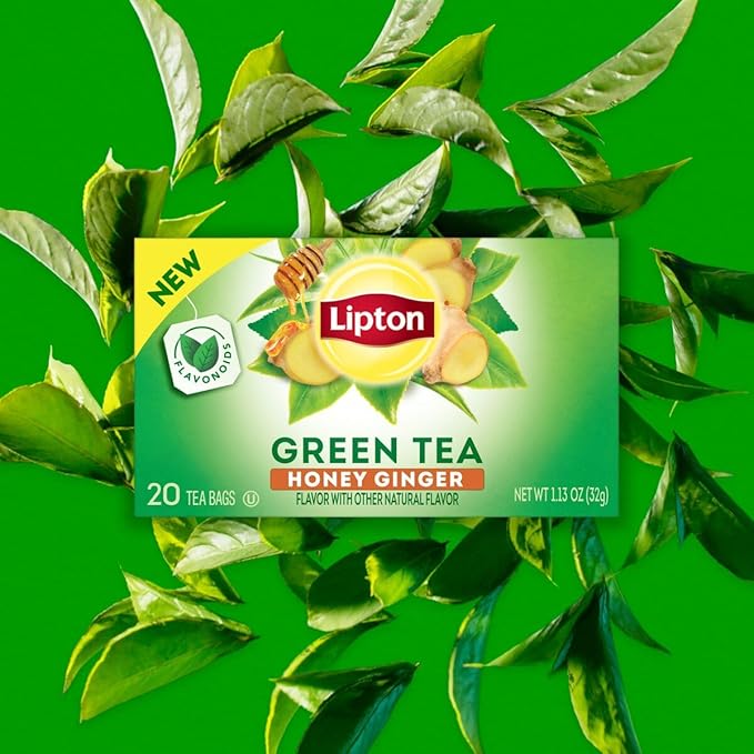 Lipton Honey Ginger Green Tea Bags, Flavored, Unsweetened Teabags for Hot Tea or Iced Tea with Caffeine and Flavonoids, 120 Total Tea Bags (20ct - Pack of 6) - Bloomnest
