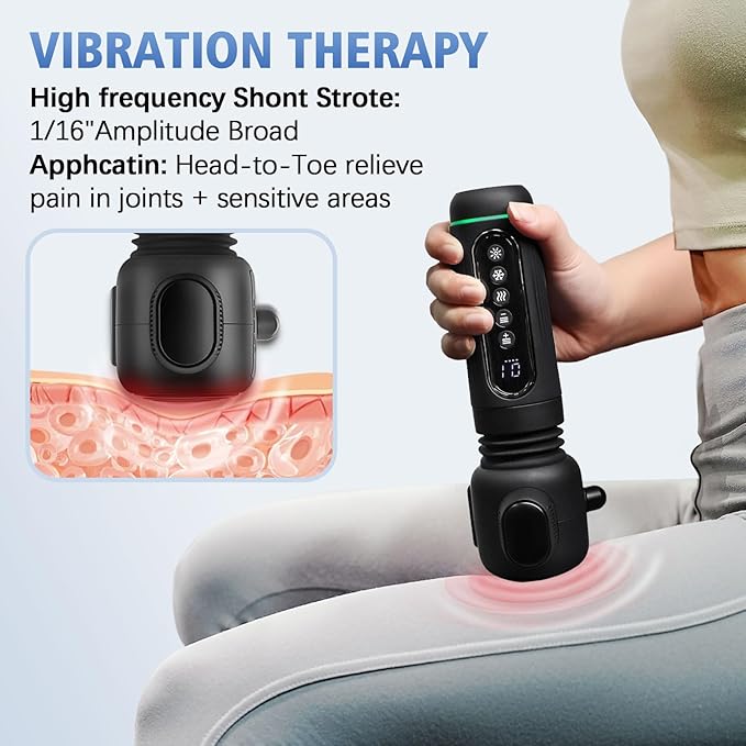Handheld Vibrating Trigger Point Massage Tool - with Heat and Cold & Red Light - Deep Tissue Muscle Massager Gun for Full Body Pain Relief, Portable Fascial Massager -Gifts for Men & Women - Bloomnest
