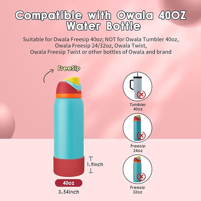 2PCS Silicone Water Bottle Boot, Compatible with Owala 24oz 32oz 40oz, Protective Anti-Scratch & Anti-Dent No Noise Sleeve Cover for FreeSip/Twist/Flip Water Bottles (Burgundy, 40oz) BKBY