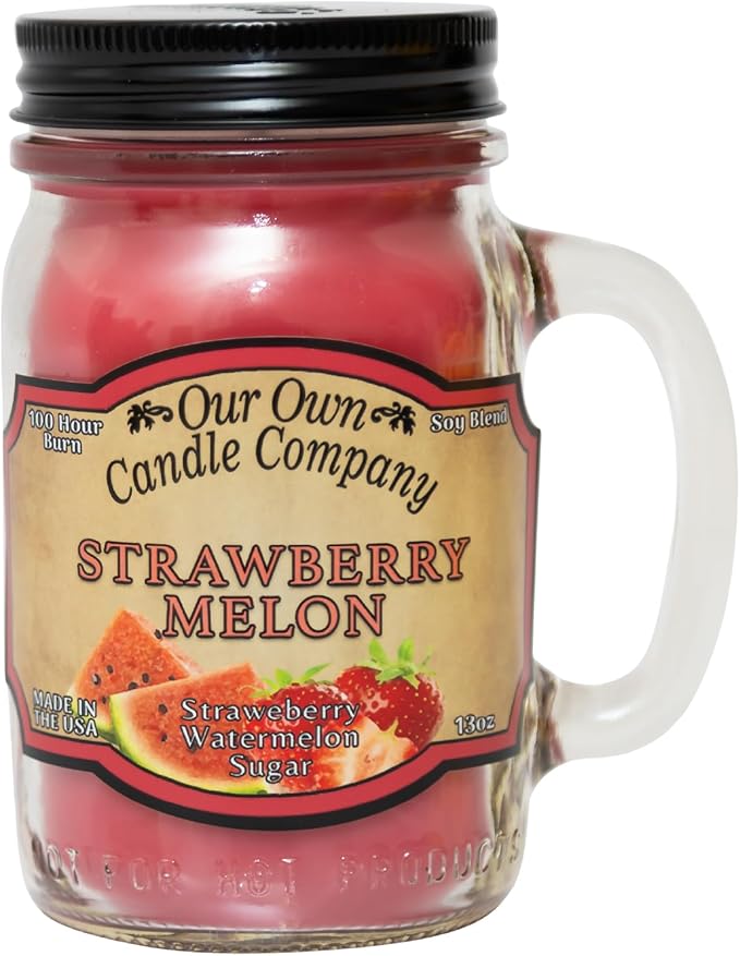 Our Own Candle Company, Strawberry Melon Scented Mason Jar Candle, 100 Hour Burn Time, Made in The USA - 13 Ounces - Bloomnest