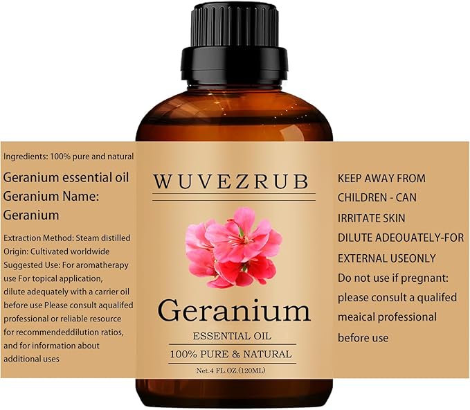 Geranium Essential Oils 120ML, 100% Pure and Natural Essential Oil for Aromatherapy Diffuser - 4 Fl Oz/Geranium WUVEZRUB