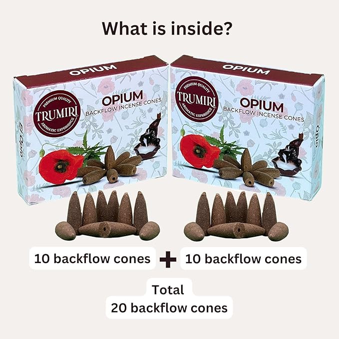 Opium Backflow Incense Cones - Total 20 Incense Cones Waterfall - Dual Pack of 10 Incense Backflow Cones - Waterfall Incense Cones - Incense Waterfall Cones TRUMIRI