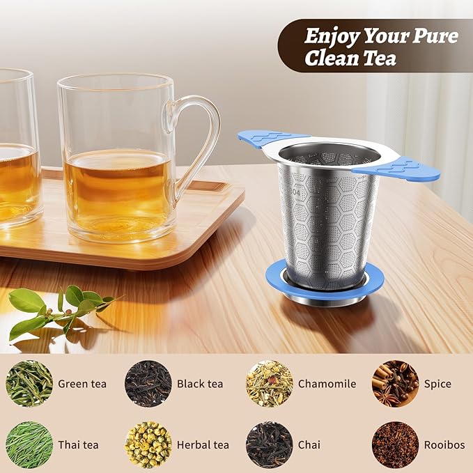 Tea Infuser for Loose Leaf Tea,18/8 Stainless Steel Tea Infuser with Heat Proof Silicone Handles,Extra Fine Mesh Tea Strainers Filter Fine Tea Leaves Effectively,Fits TeaPots/Mugs -Blue - Bloomnest