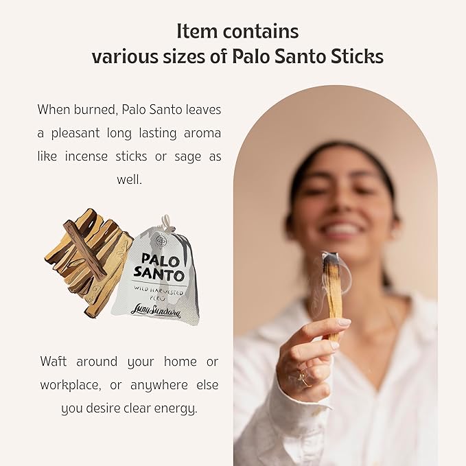 Palo Santo Sticks from Peru 100g, Sustainably Harvested Bursera Graveolens, Natural Incense Wood for Smudging, Cleansing, Meditation, Positive Energy, Luna Sundara