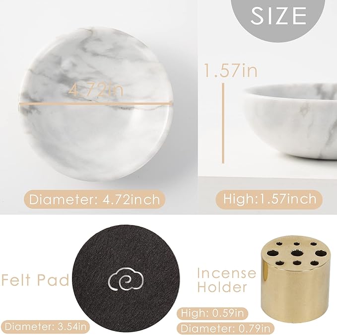 4 in 1 Incense Burner, Marble Palo Santo Holder, Smudge Bowl for White Sage, Sage Holder Incense Cone Holder 4.7 inches Ash Catcher Tray for Meditation - Bloomnest