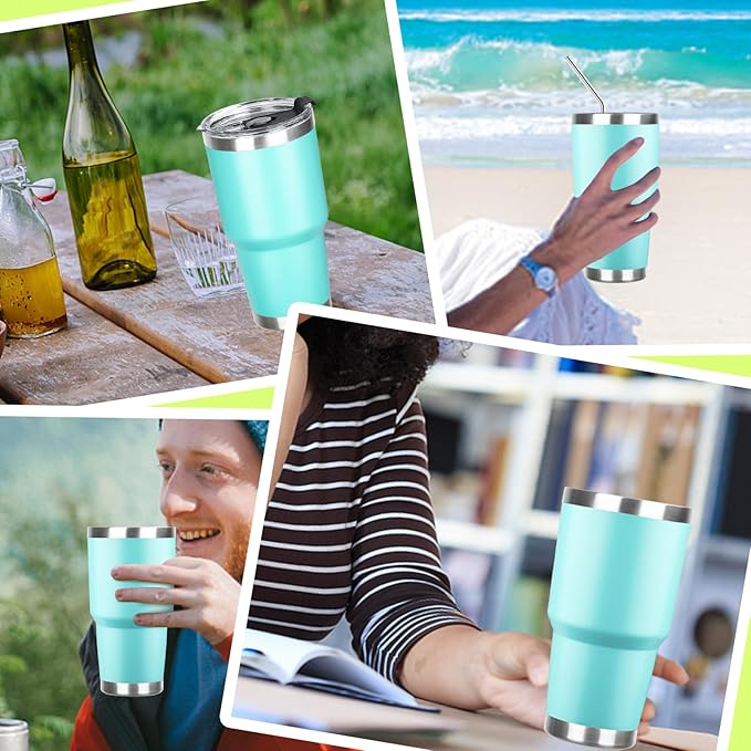 30 oz Tumbler with Lids and Straws Double Wall Vacuum Insulated Tumbler Cup,Stainless Steel Leak-proof Thermal Tumbler Powder Coated Travel Coffee Mug for Cold and Hot Drinks,Teal - Bloomnest