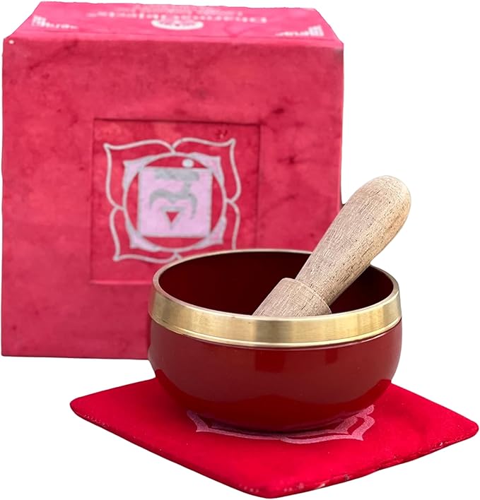 DharmaObjects Tibetan Root Chakra Premium Palm Size Singing Bowl Gift Box Set - Bloomnest