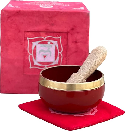 DharmaObjects Tibetan Root Chakra Premium Palm Size Singing Bowl Gift Box Set - Bloomnest