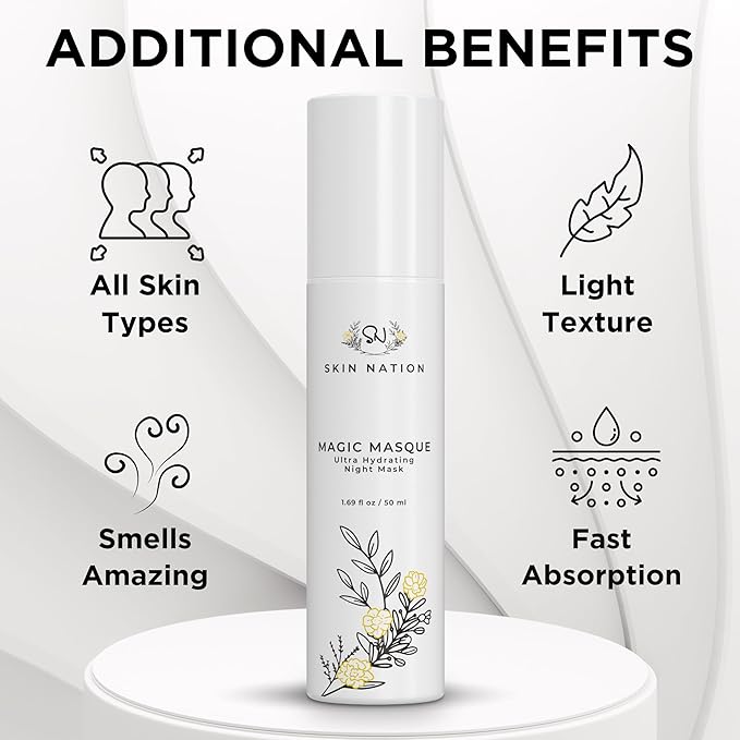 Skin Nation Magic Masque, Hydrating Night Mask with Hyaluronic Acid & Botanicals, Plant-Based Overnight Mask for Dry Skin, Smooth Texture & Radiant Glow, 1.69 fl oz - Bloomnest