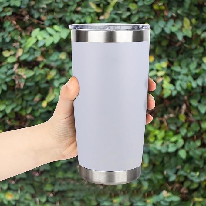20oz Stainless Steel Tumbler Bulk with Lid, Travel Mug - Double Wall Vacuum Powder Coated Cup - White, 6 Pack - Bloomnest