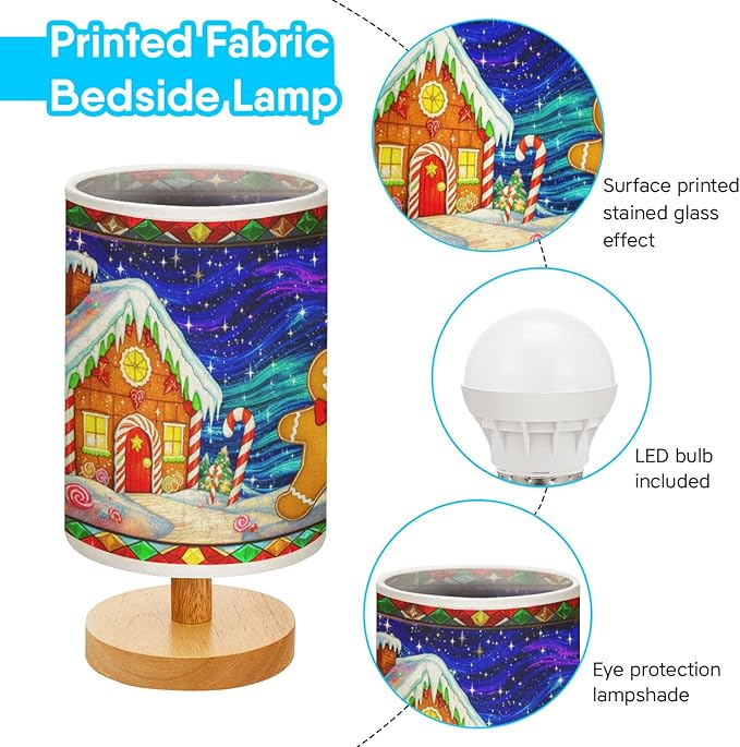 Gingerbread House & Gingerbread Man Table Lamp LED 3-Color Pressed Bedside for Merry Christmas, Gingerbread Shade Christmas Table Lamp with Wood Base for Bedroom Living Room Desk Office - Bloomnest