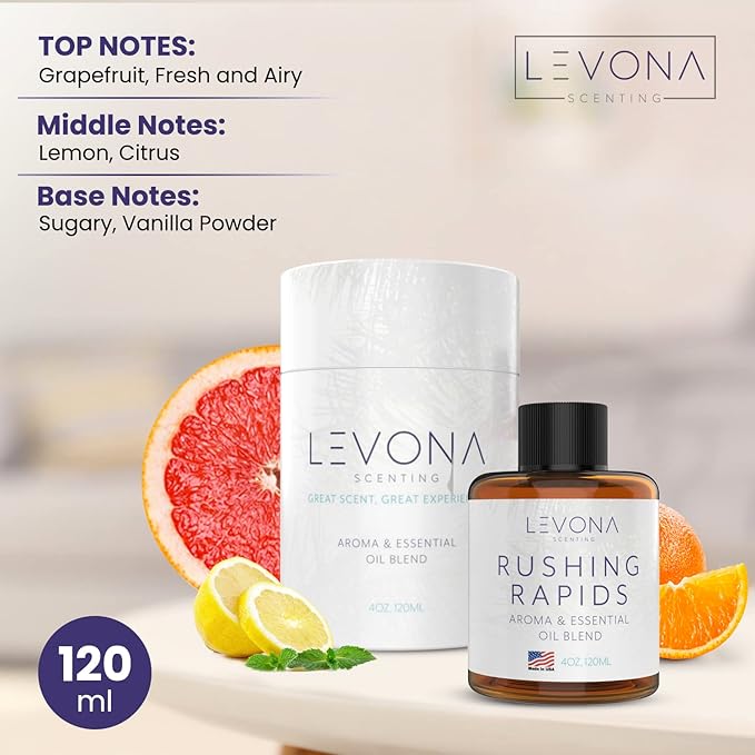 Levona Scent Essential Oil - Fresh Aroma for Home, Office, Hotel & Spa, Perfect in Humidifiers and Diffusers, Luxury Fragrance, With Grapefruit, Citrus, Vanilla Notes - 700ml/ 23 fl oz, Rushing Rapids LEVONASCENT