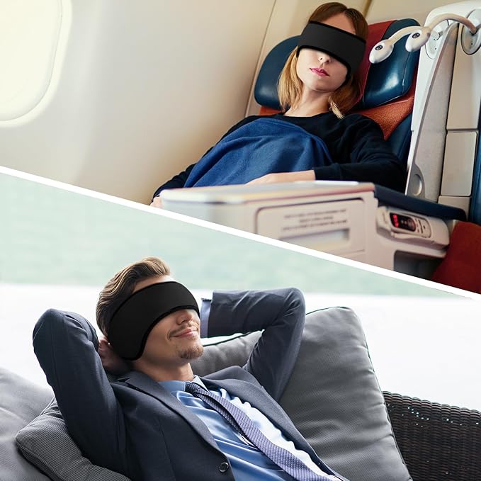 Sleep Mask & Earmuffs for Sleep - 2 in 1 Eye & Ear Mask, Comfortable & Soft for Side Sleepers (Black) - Bloomnest