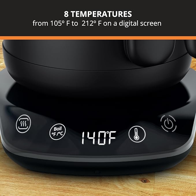 KRUPS Gooseneck Electric Kettle: 1L Stainless Steel, 1350W Fast Boiling, Boils 1 Cup in 80 Seconds, Temperature Control with 8 Presets, 60-Min Keep Warm, Precision Pour for Coffee and Tea - Bloomnest