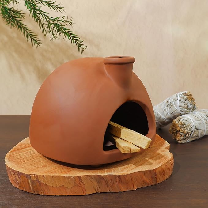 Large Handmade Terracotta Palo Santo Holder - Chiminea Incense Dish with Chimney, Cone Burner for Sage, Ideal for Meditation, Zen, Yoga, Spa | Aromatherapy, Mindfulness, Altar Decor Gift MOUGIGI