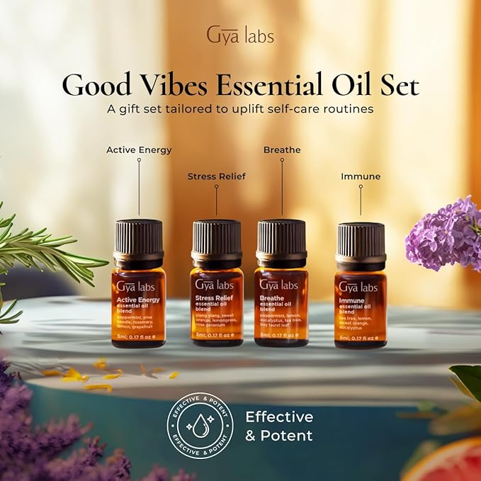Gya Labs Good Vibes Essential Oil Set (0.17 Fl Oz×8) - Relaxation Gifts for Women - for Diffuser, Aromatherapy & DIY Candle Making Scents - Bloomnest