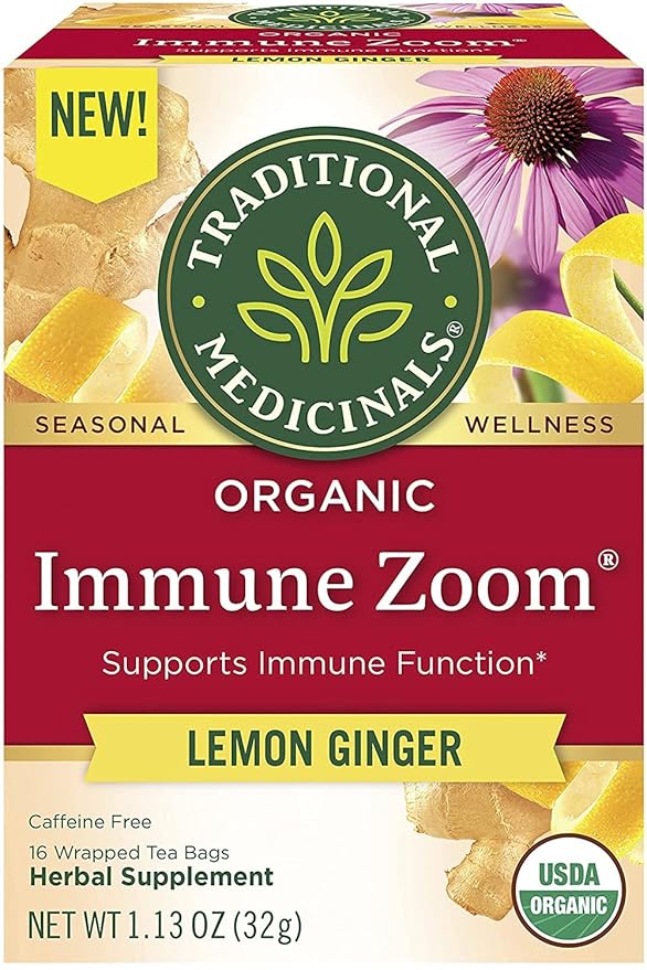Traditional Medicinals Tea, Organic Immune Zoom Lemon Ginger, Supports Immune Function, 48 Tea Bags (3 Pack) - Bloomnest