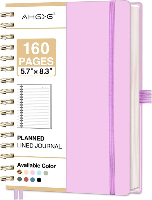 AHGXG Spiral Journal Notebook, 160 Lined Pages, A5 Medium Size (5.7'' x 8.3''), for Men & Women, Journaling, Writing, Work & Office, Hardcover, 100 GSM Thick Paper (Purple) - Bloomnest