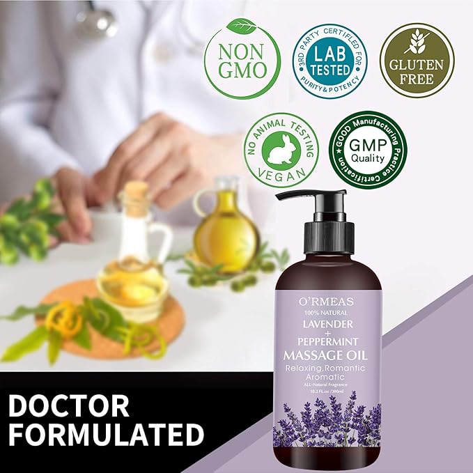 Massage Oil with Lavender and Peppermint Massage Oil for Skin Moisturizing Body Oil Lavender Oil for Men and Women 10.2 fl.oz - Bloomnest