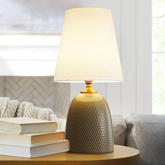 Gray Textured Ceramic Table Lamps 22.75", Modern Bedroom Table Lamp Decor for Living Room Bedroom Office Desk End Bedside Tables - Bloomnest