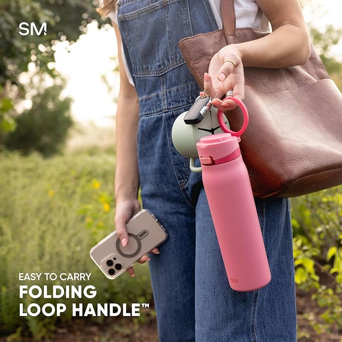 Simple Modern Mesa Loop Water Bottle with Covered Straw and Handle | 30oz Cup Holder Friendly Insulated Stainless Steel Bottles for Travel, Sports and School | Eucalyptus Mix SimpleModern