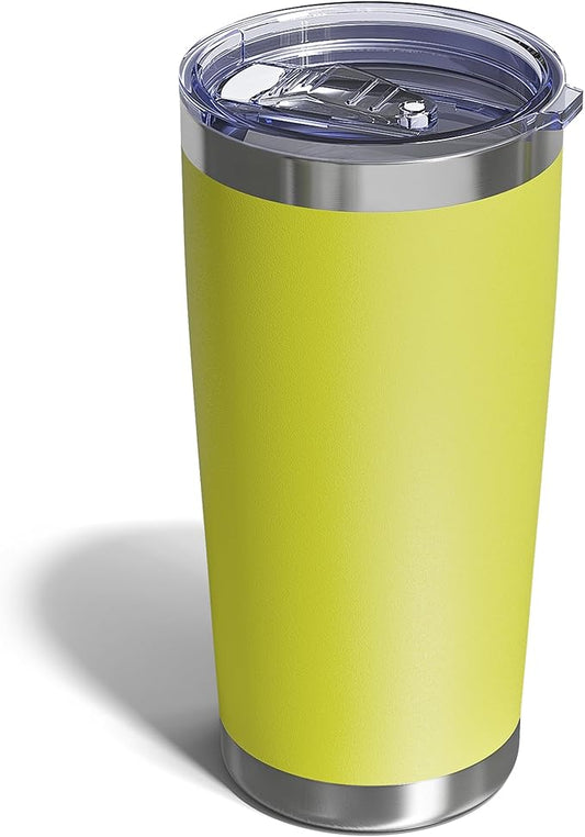 Travel Coffee Tumbler 20oz, 1 Pack Leakproof Travel Coffee Mug with Lid and Straw, Stainless Steel Double Wall Vacuum Insulated Tumbler for Hot/Iced Drinks (Textured Matte, Yellow) - Bloomnest