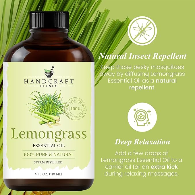 Handcraft Blends Lemongrass Essential Oil – Huge 4 Fl Oz – 100% Pure and Natural – Premium Grade Essential Oil for Diffuser and Aromatherapy, Skin, Massage, Candle and Soap Making Fragrance - Bloomnest