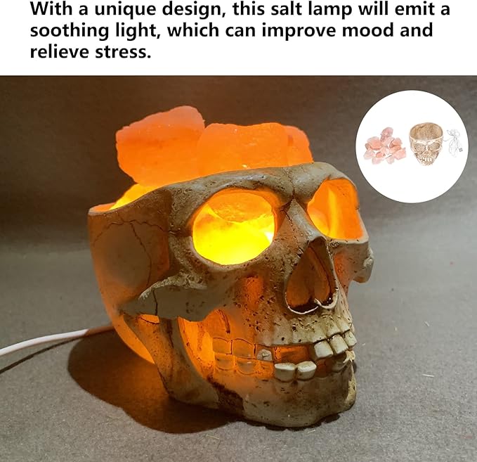 Salt Lamp, Skull Shape LED Night, Stepless Dimming USB Powered, Air Purifier with Negative Ions, Decorative for Bedroom Meditation Relaxation - Bloomnest