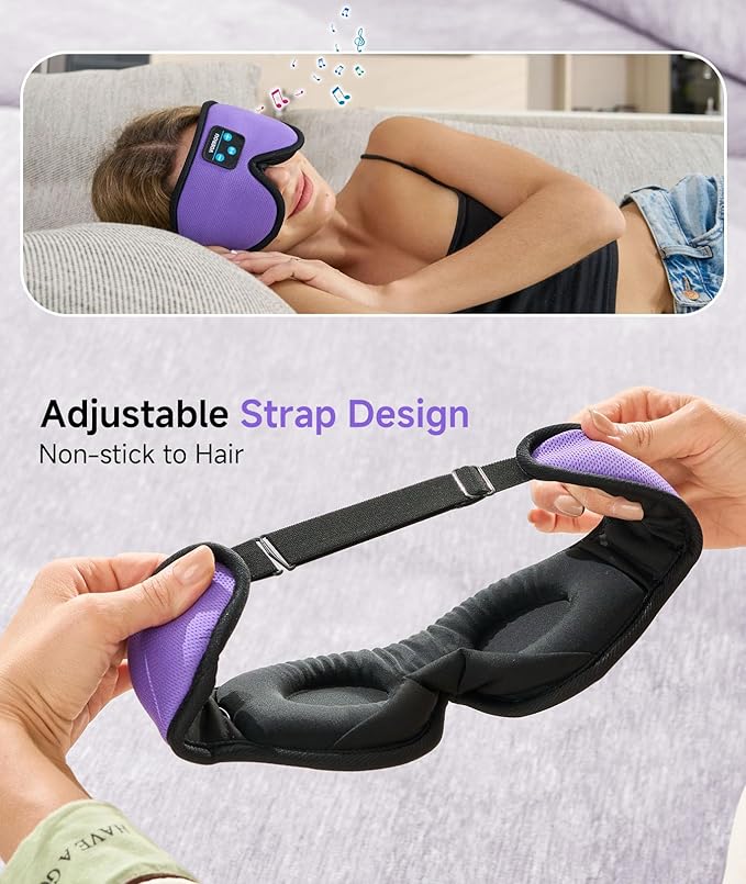 Voerou Sleep Headphones Bluetooth 5.4 Eye Mask, Sleep Mask with Bluetooth Headphones Wireless for Side Sleepers, Bulit-in Ultra-Thin Stereo Speakers Suitable for Sleep, Cool Gadgets for Men Women - Bloomnest