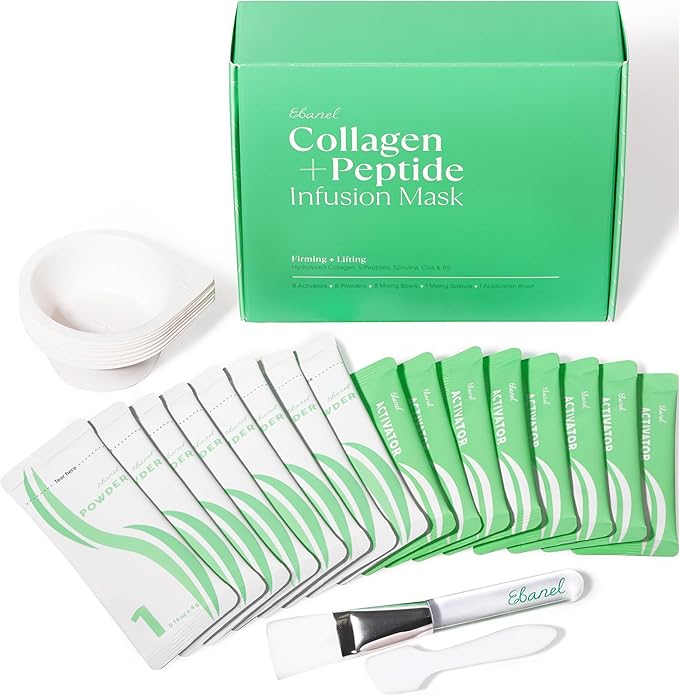 Ebanel Collagen Peptides Wash-Off Face Mask Set, 8 Pack Instant Skin Tightening and Lifting Masks, Brightening Face Mask with Niacinamide, Glutathione, Hyaluronic Acid, Vitamin C, Cica, B5, Albumen - Bloomnest