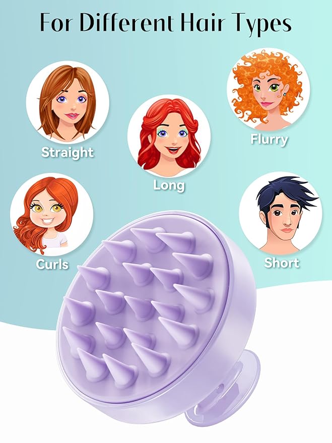 HEETA Shampoo Scalp Brush Massager Hair Growth, Scalp Scrubber with Soft Silicone Bristles for Dandruff Removal, Hair Brush Exfoliator, Light Purple HEETA