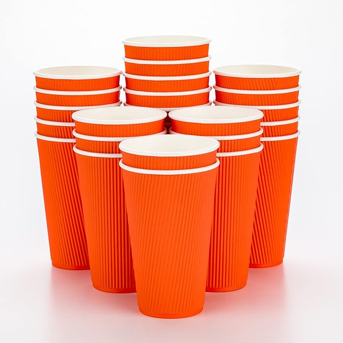 Restaurantware 16 Ounce Ripple Wall Disposable Coffee Cups, 500 Insulated Orange Paper Tumblers, Rolled Rim Design, Lids Sold Separately for Hot Drinks like Tea, Hot Chocolate and More - Bloomnest